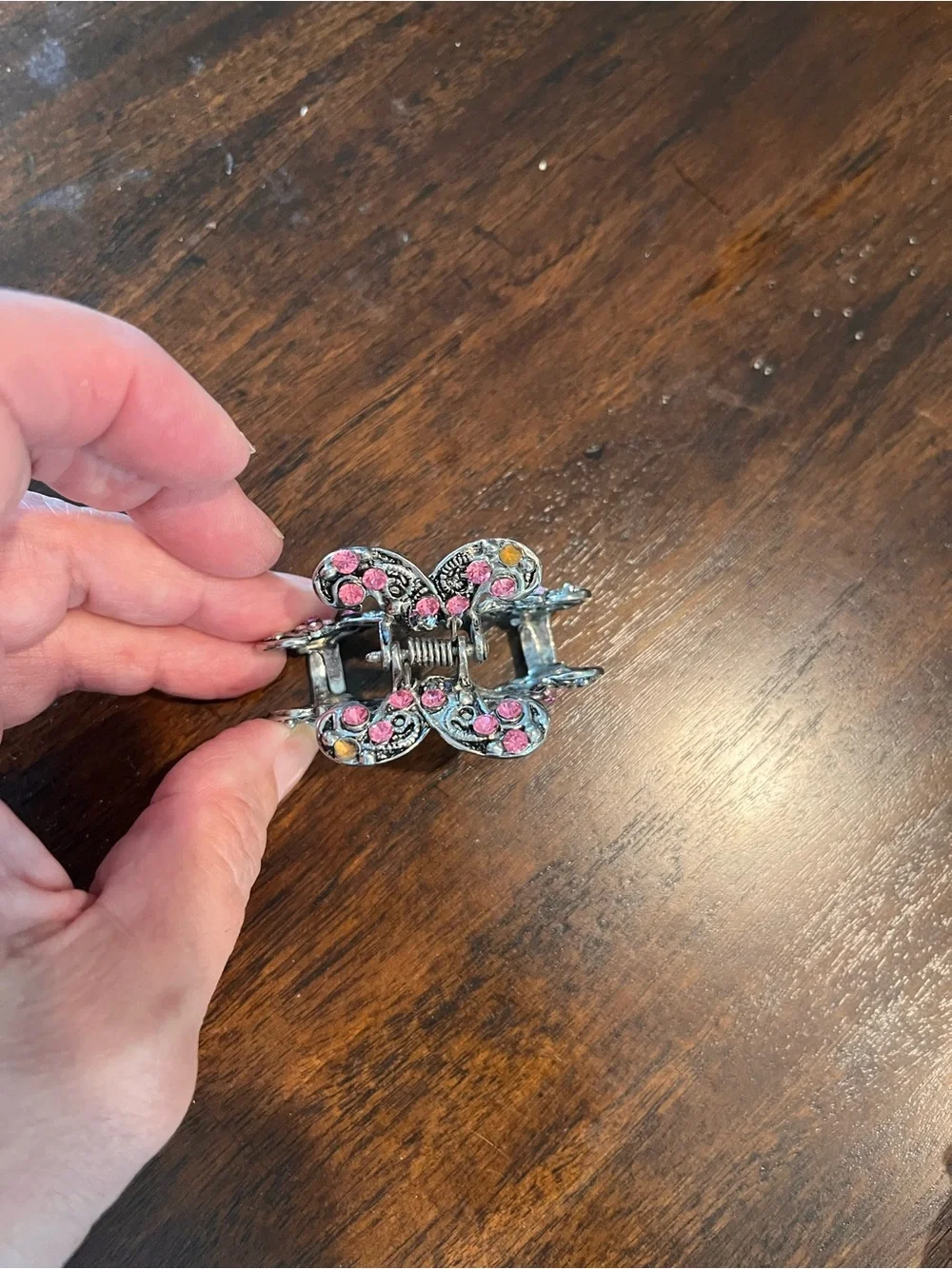 Pink Rhinestone and Filigree Hair Claw